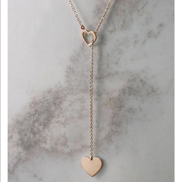 Dainty Gold Jewelry- Heart ❤️ lariat necklace - Picture 3 of 4